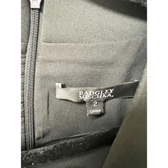 Badgley Mischka Asymmetric Neck Belted Pleated Fit & Flare Dress Black Women's 2 - Picture 2 of 4